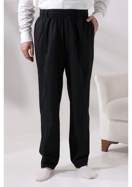 Erkek Siyah Rahat Kesim Beli Lastikli Keten Hac ve Umre Şalvar Pantolon fiyatları