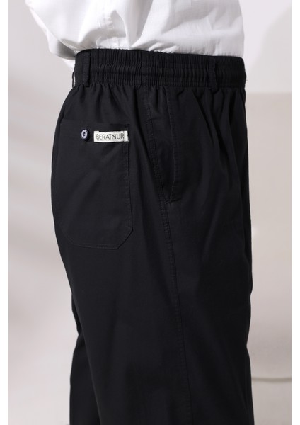 Erkek Siyah Rahat Kesim Beli Lastikli Keten Hac ve Umre Şalvar Pantolon fırsatları