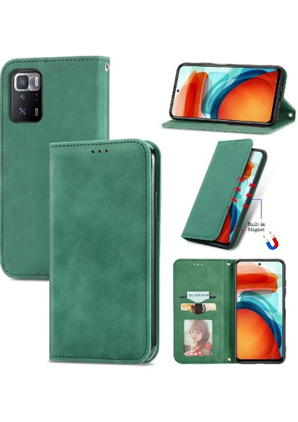 Redmi Not 10 Pro 5g Için Kılıf Kapak Çevirin Darbeye Cüzdan Basit Deri (Yurt Dışından)