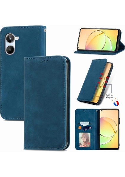 Realme 10 Cüzdan Kordon Deri Kılıf Için Kılıf Basit Iş Fermuar (Yurt Dışından)