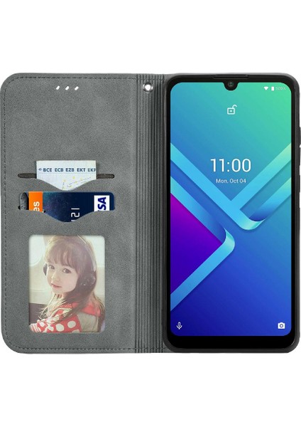 Wiko Y82 Cüzdan Basit Iş Deri Kılıf Fermuar Kordon Için Kılıf (Yurt Dışından)