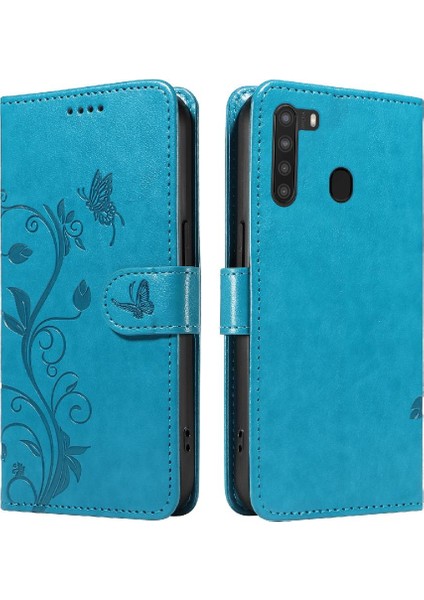 Samsung Galaxy A21 Kabartmalı Kelebek ve El ile Kart Yuvası Için Kılıf (Yurt Dışından)
