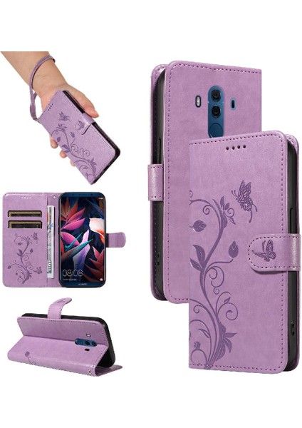 Huawei Mate 10 Pro Için Flip Case Yüksek Kalite Deri Kabartmalı Kelebek (Yurt Dışından)