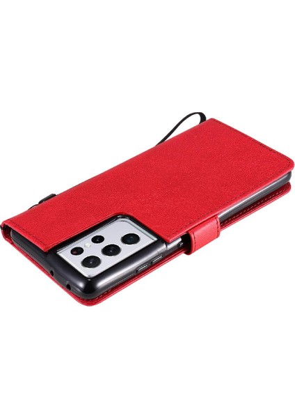 Kart Yuvası Klasik Düz Renk ile Samsung Galaxy S21 Ultra Için Flip Case (Yurt Dışından) fırsatları