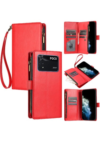 Xiaomi Poco M4 Pro 4g Için Kılıf Cüzdan Fermuar Folio Kapak Kart Yuvaları Pu (Yurt Dışından)