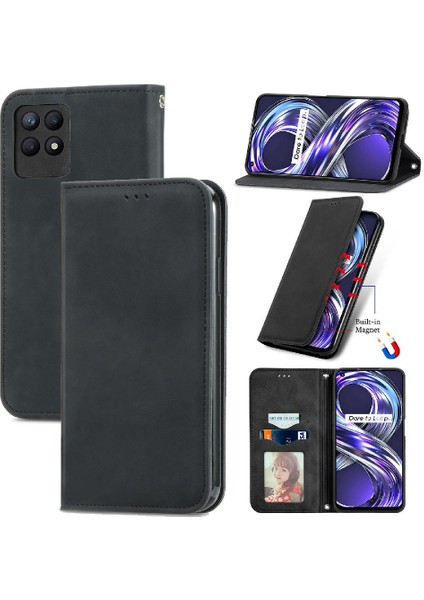 Realme 8i Basit Iş Cüzdan Kordon Fermuar Deri Kılıf (Yurt Dışından)