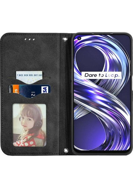 Realme 8i Basit Iş Cüzdan Kordon Fermuar Deri Kılıf (Yurt Dışından)