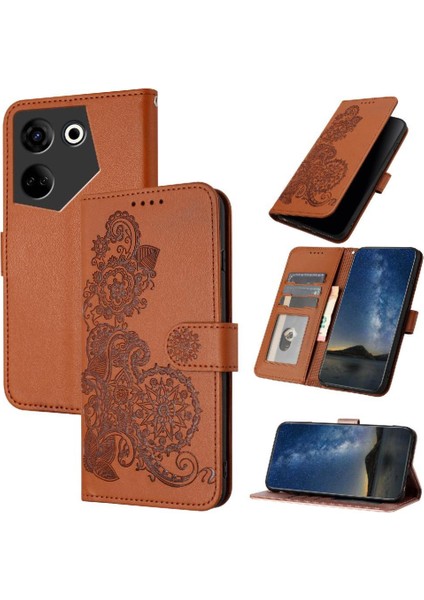 Kart Yuvası Standı Kickstand Koruyucu Pu Flip ile Tecno Camon 20 Için Kılıf (Yurt Dışından)