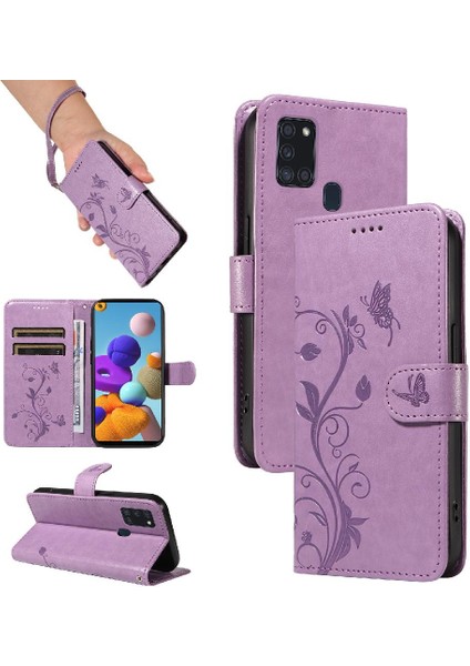 Samsung Galaxy A21S Cüzdan Telefon Kılıfı Için Kılıf ile Kabartmalı Kelebek (Yurt Dışından)