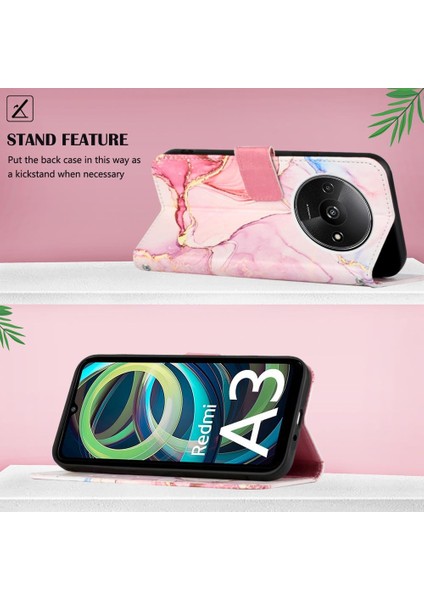 Xiaomi Redmi A3 Mermer Desen Cüzdan Kickstand Pu Deri Kılıf (Yurt Dışından) indirimleri