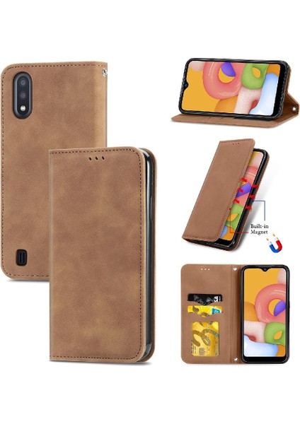 Samsung A01 Için Basit Iş Cüzdan Darbeye Deri Kılıf Flip (Yurt Dışından)