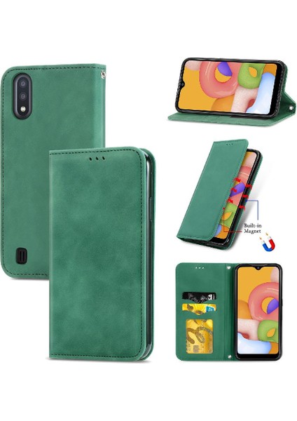 Samsung A01 Için Basit Iş Cüzdan Darbeye Deri Kılıf Flip (Yurt Dışından)