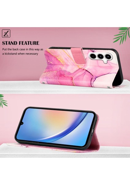 Samsung Galaxy A35 5g Pu Deri Mermer Desen Kickstand Cüzdan (Yurt Dışından)