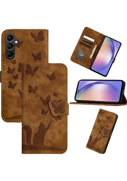 Samsung Galaxy Case 5g Tutucu Kapak Kabartmalı Kelebek Kedi Flip (Yurt Dışından)