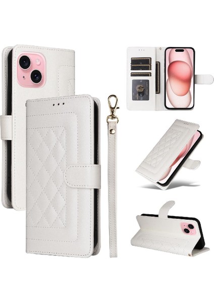 Iphone 15 Için Flip Case Deri Kılıf Cüzdan Darbeye Basit Iş (Yurt Dışından)