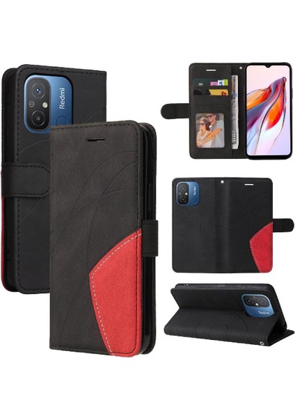 Xiaomi Redmi 12C Iki Renkli Dikiş Için Kılıf Kickstand Koruyucu Pu Flip (Yurt Dışından)