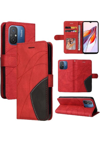 Xiaomi Redmi 12C Iki Renkli Dikiş Için Kılıf Kickstand Koruyucu Pu Flip (Yurt Dışından)