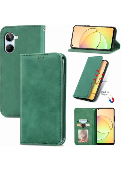 Realme 10 Cüzdan Kordon Deri Kılıf Için Kılıf Basit Iş Fermuar (Yurt Dışından)