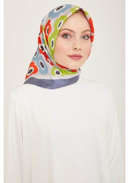 Çiçek Desenli Twill İpek Eşarp 24Ya9106 54 54