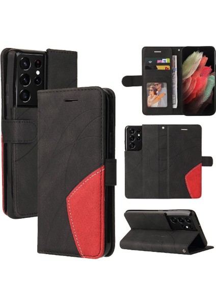 Samsung Galaxy S21 Ultra Pu Deri Flip Folio Kılıf Kickstand (Yurt Dışından)