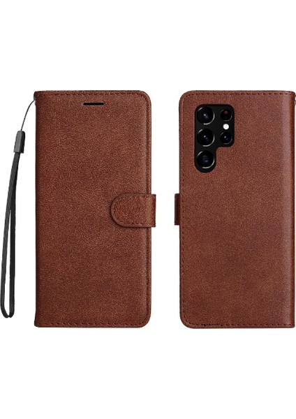 Kart Yuvası ile Samsung Galaxy S22 Ultra Klasik Düz Renk Için Flip Case (Yurt Dışından)