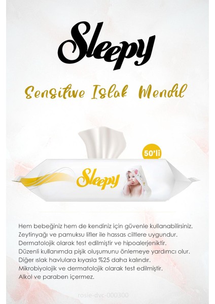 7 Al 6 Öde Sleepy Sensitive Islak Bebek Mendil 50'li ve Rosıe Pamuk