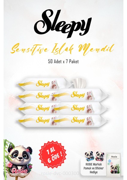 7 Al 6 Öde Sleepy Sensitive Islak Bebek Mendil 50'li ve Rosıe Pamuk