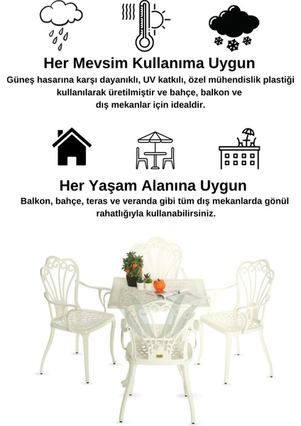 Ferforje Görünümlü Masa ve Sandalye, Bahçe, Balkon ve Dış Mekanda Kullanılabilir, 2 Yıl Garantili, 150 kg Taşıma Kapasiteli, Plastik Kare Masa ve Sandalye Takımı