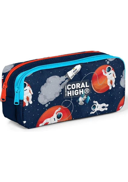 Coral High Kids Lacivert Mavi Astronot Desenli Iki Bölmeli Kalem Çantası 12093