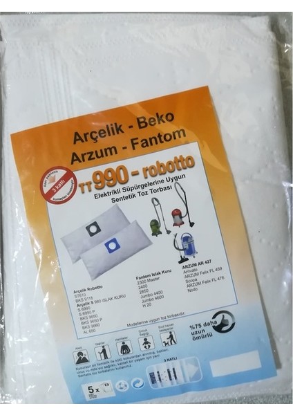 Arçelik - Beko TT990 Robotto Bez Süpürge Torbası 5 Adet