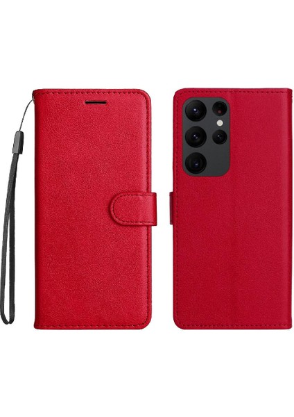 Samsung Galaxy S23 Ultra Klasik Düz Renk Iş Cüzdan Için Flip Case (Yurt Dışından)