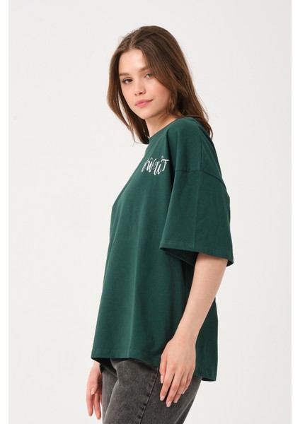 Owut Collection Kadın Bisiklet Yaka Baskılı Oversize T-Shirt