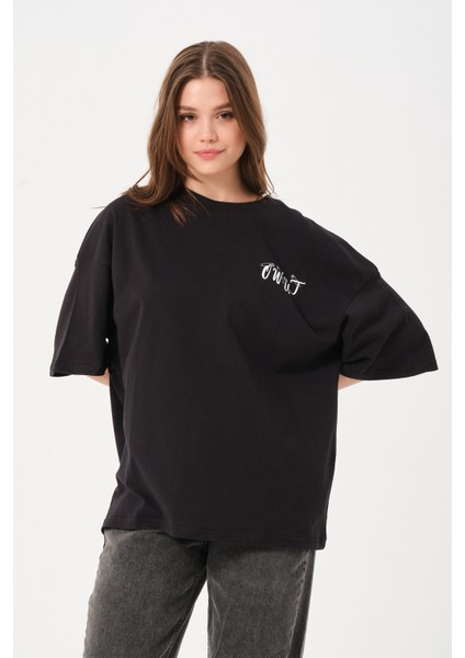 Owut Collection Kadın Bisiklet Yaka Baskılı Oversize T-Shirt