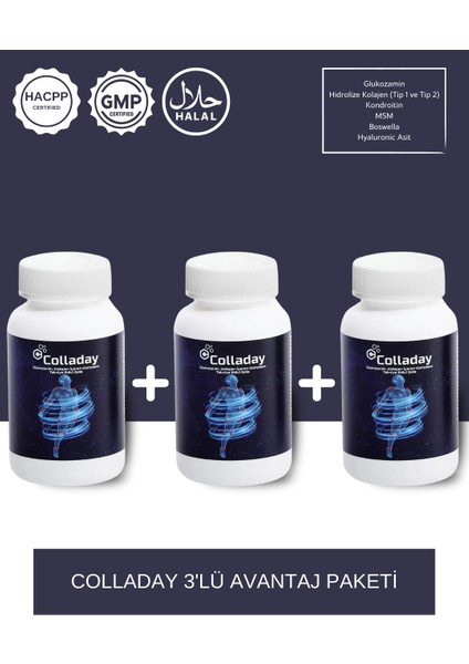 Collagen - Kolajen ( Tip 1 - Tip 2) ve Glukozamin Içeren Takviye Edici Gıda - 90 Tablet