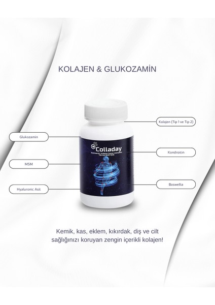 Collagen - Kolajen ( Tip 1 - Tip 2) ve Glukozamin Içeren Takviye Edici Gıda - 90 Tablet