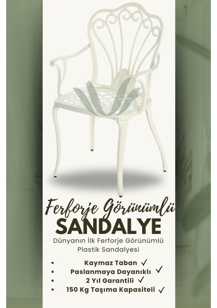 Ferforje Görünümlü Masa ve Sandalye, Bahçe, Balkon ve Dış Mekanda Kullanılabilir, 2 Yıl Garantili, 150 kg Taşıma Kapasiteli, Plastik Kare Masa ve Sandalye Takımı