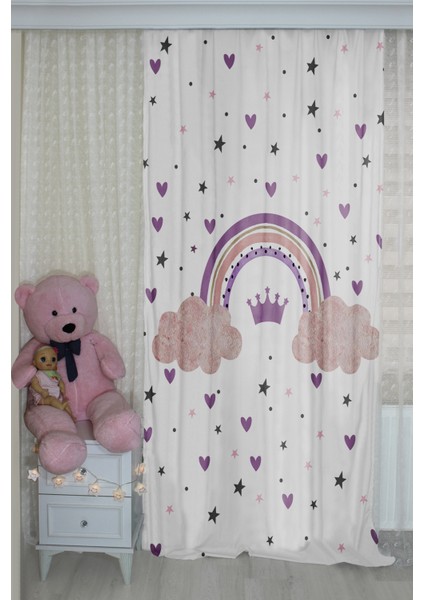 Gökkuşağı Kalpli Çocuk Odası Fon Perde