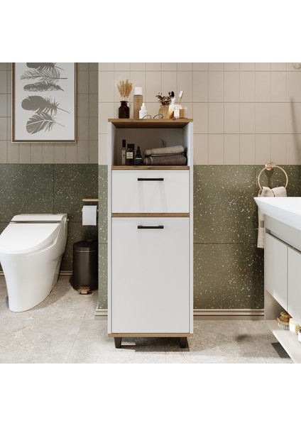 Çamaşır Sepetli Banyo Dolabı, Çok Amaçlı Çekmeceli Dolap 45 cm