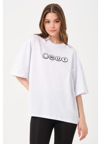 Owut Collection Kadın Bisiklet Yaka Baskılı Oversize T-Shirt