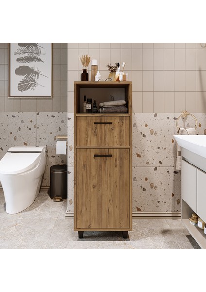 Çamaşır Sepetli Banyo Dolabı, Çok Amaçlı Çekmeceli Dolap 45 cm