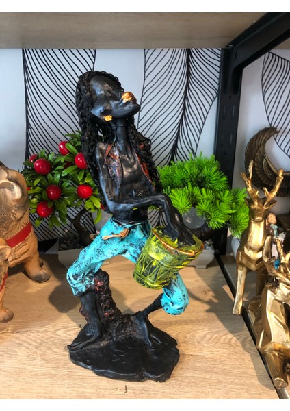 Dekoratif Müzisyen Afrikalı Kadın Biblo Polyester