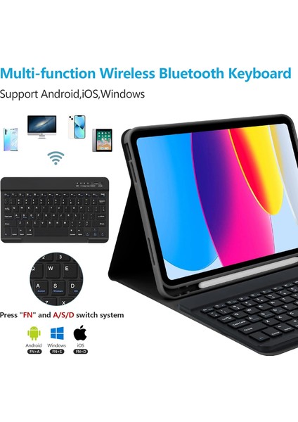 Apple Ipad Air 11 Inç 2024 6.nesil Uyumlu Klavyeli Tablet Kılıf Bluetooth Kalem Bölmeli Standlı M2 Çip
