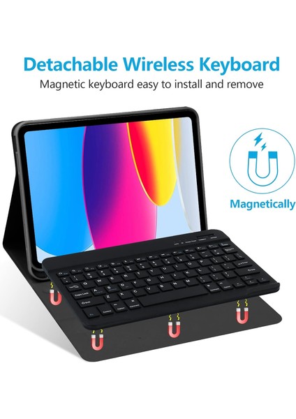 Apple Ipad Air 11 Inç 2024 6.nesil Uyumlu Klavyeli Tablet Kılıf Bluetooth Kalem Bölmeli Standlı M2 Çip
