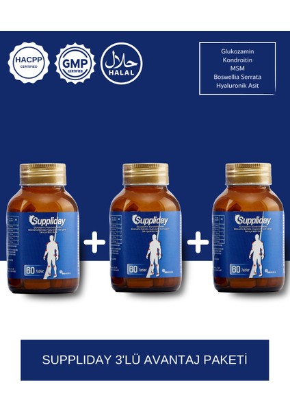 Supplıday - Glukozamin, Kondroitin, Msm, Hyaluronik Asit Içeren Kemik ve Eklm Sağlığı Takviye Gıda