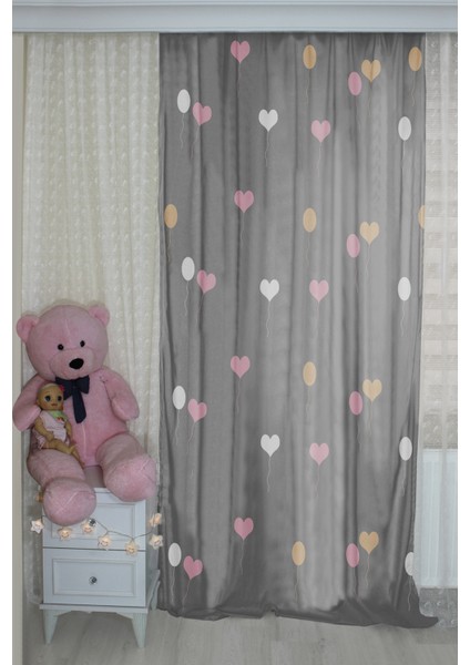Pembe Balonlu Çocuk Odası Fon Perde