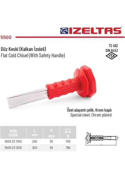 Izeltaş 300 mm Kalkan Izoleli Düz Keski Korumalı Keski 5500 23 1300