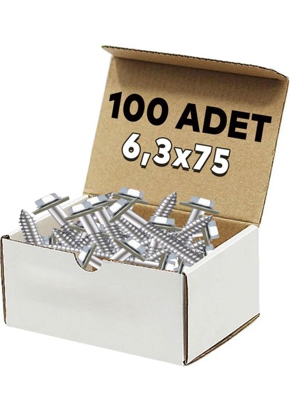 Betofast Vidası 6.3X75 mm Paket 100 Adet Sivri Uçlu Çatı Panel Beton Mdf Ağaç Vidası