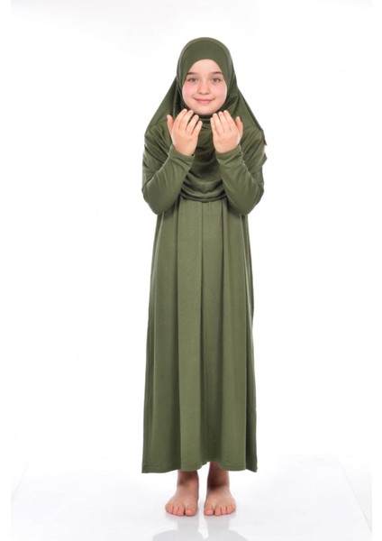 Pratik Çocuk Namaz Elbisesi 8-12 Yaş Haki