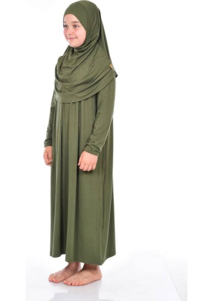 Pratik Çocuk Namaz Elbisesi 8-12 Yaş Haki