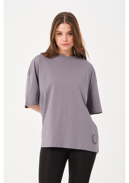 Owut Collection Kadın Bisiklet Yaka Baskılı Oversize T-Shirt